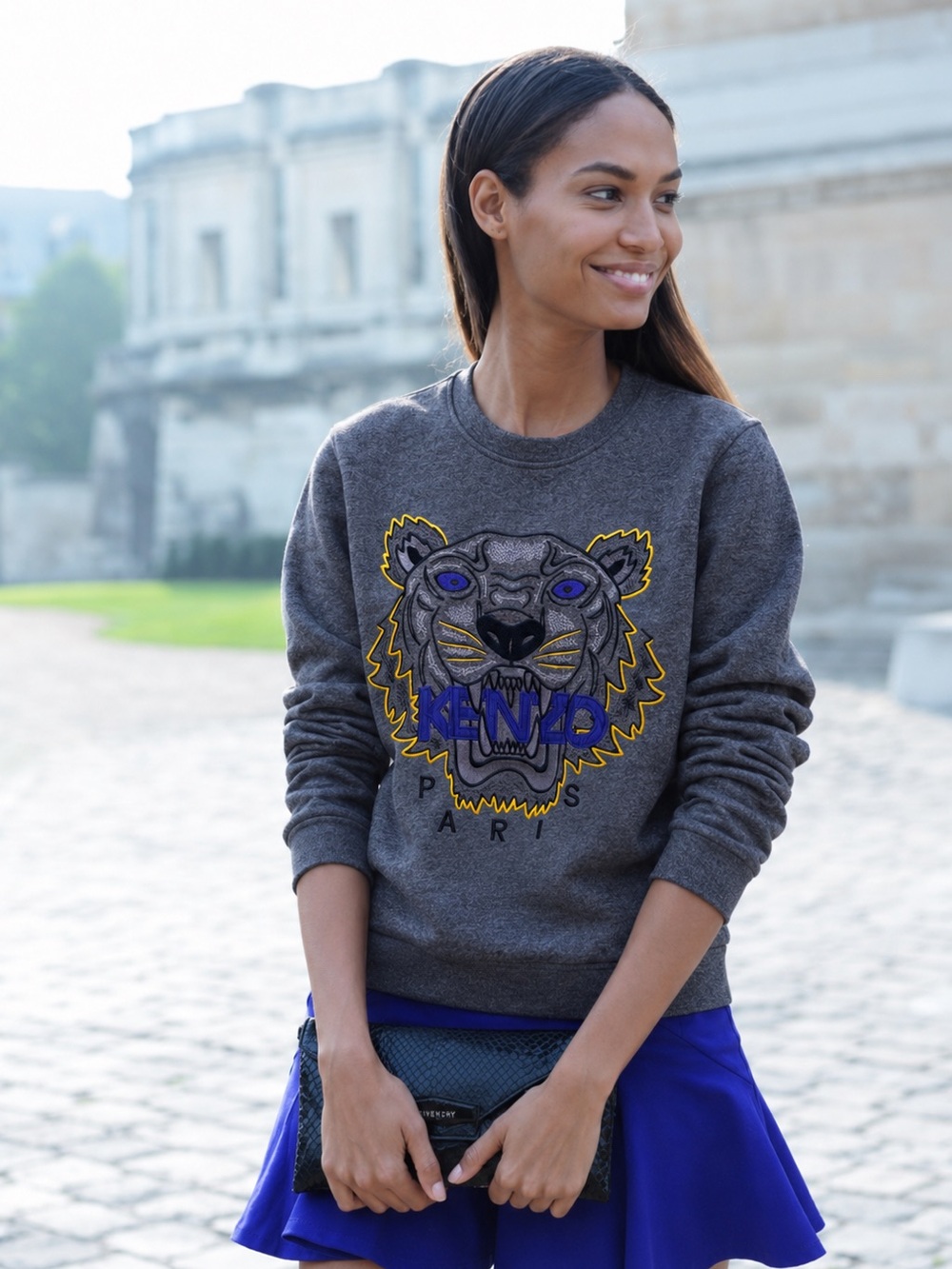 Kenzo Embroidered Tiger Crewneck Long Sleeve Sweatshirt in Charcoal Gray size S